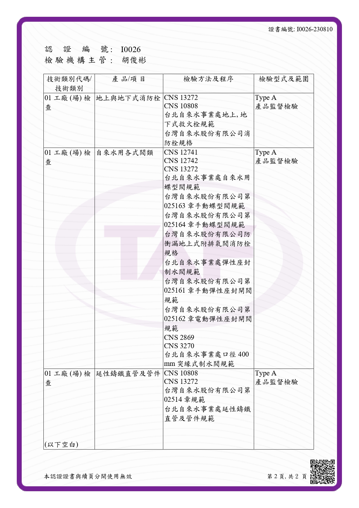 TAF檢驗機構認證證書圖